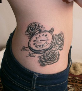 Lovely pocket watch side tattoo