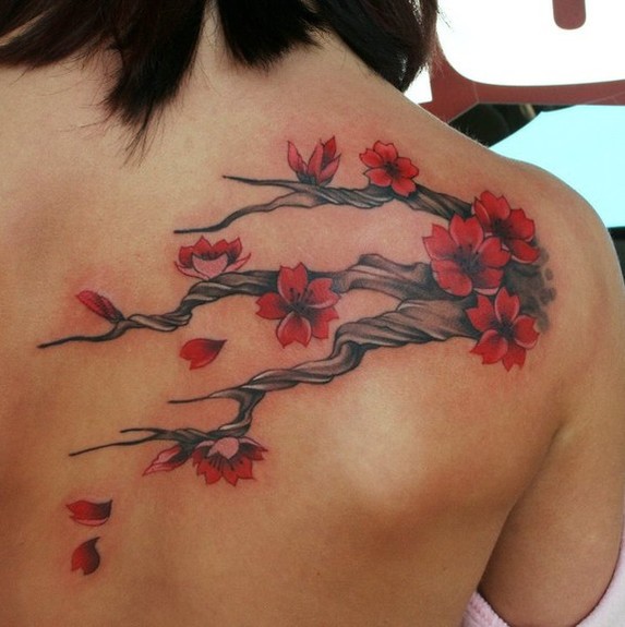 Lovely tree branch back tattoo