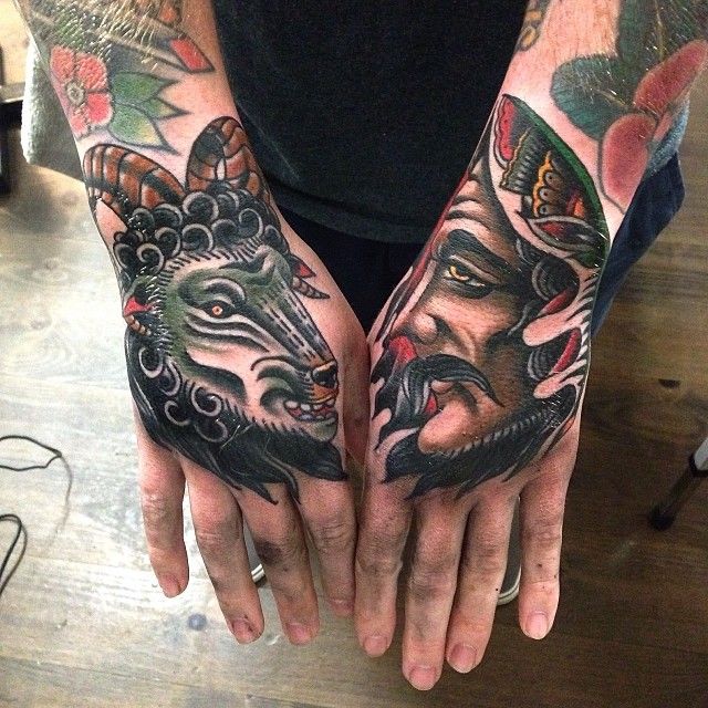 Man and goat hand tattoos by James McKenna