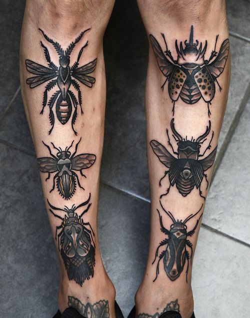 Many different insects tattoos by Philip Yarnell