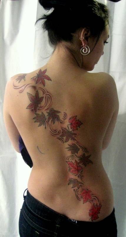 Maple leaves back tattoo