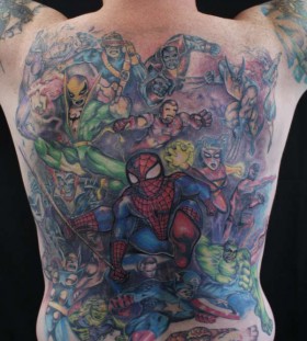 Marvel heroes back tattoo