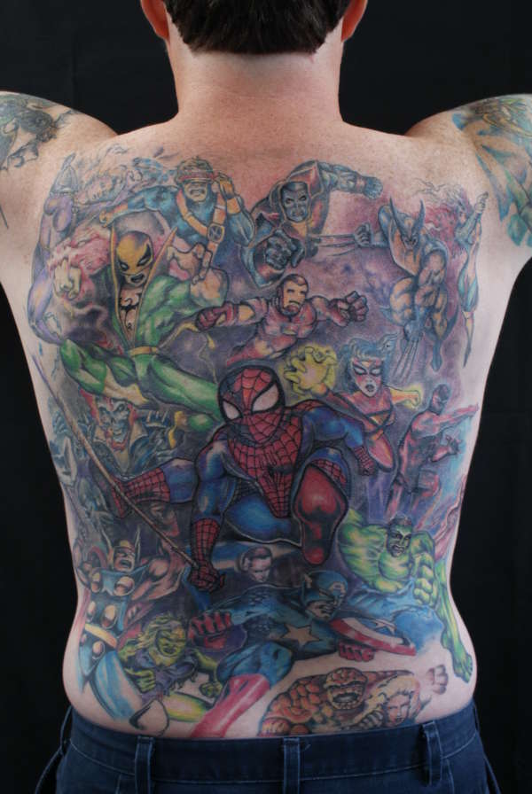 Marvel heroes back tattoo