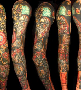 Marvel's characters full arm tattoo