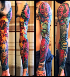 Marvel's warriors full arm tattoo