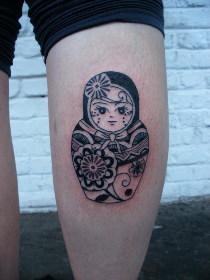 Matryoshka leg tattoo design