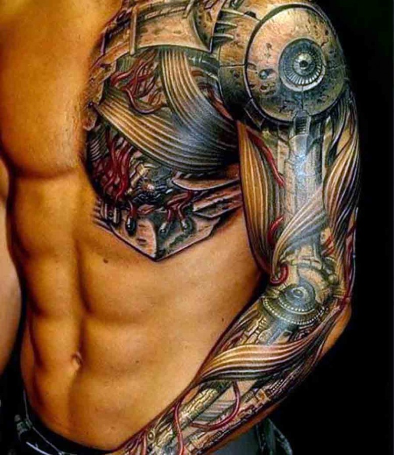 Mechanical full arm tattoo