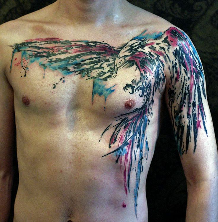 Men’s chest watercolor tattoo