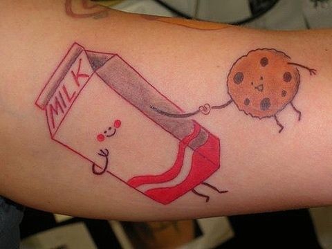 Milk and biscuit food tattoo