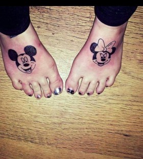 Minnie and Mickey foot tattoos