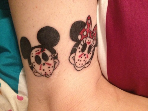 Minnie and Mickey with masks tattoo