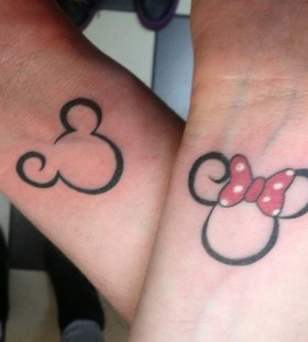 Minnie and Mickey wrist tattoos