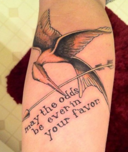 Mockingjay and quote tattoo