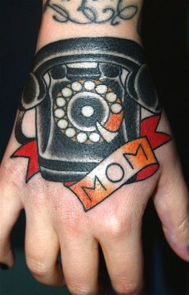 Mom and black telephone tattoo