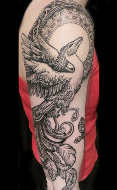 Mythical bird arm tattoo by Ellen Westholm