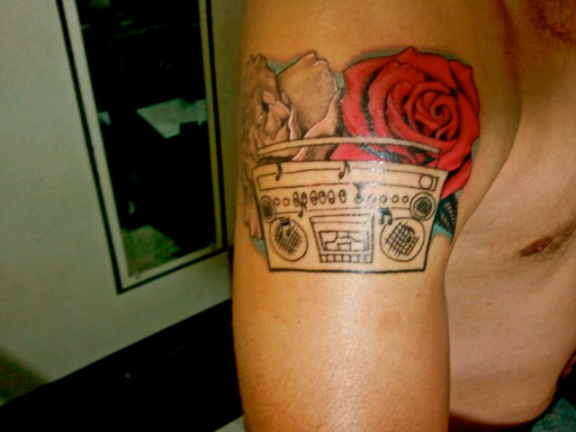 Nice boombox and rose tattoo