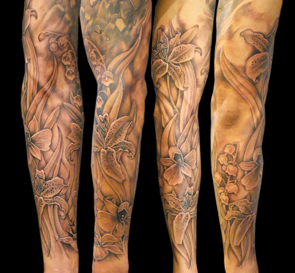 Nice flowers full arm tattoo