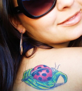 Nice ladybug and leaf tattoo