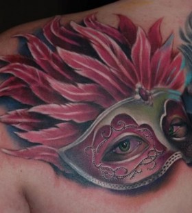 Nice mask tattoo by Kyle Cotterman