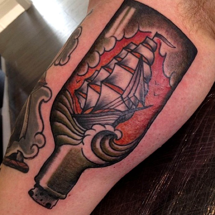 Nice ship in a bottle tattoo