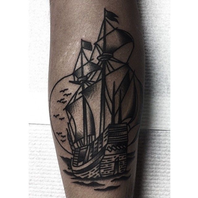 Nice ship tattoo by Charley Gerardin