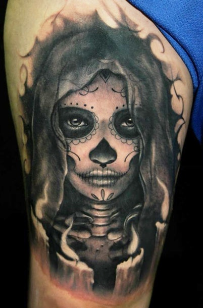 Nice sugar skull tattoo by Riccardo Cassese