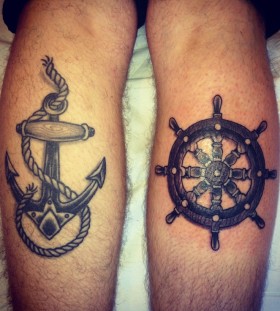 Nice wheel and anchor tattoos