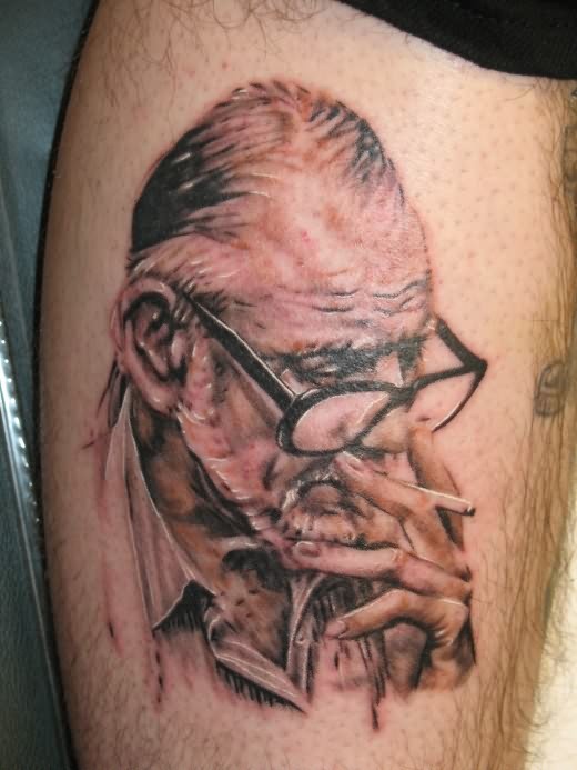 Old man smoking cigarette tattoo