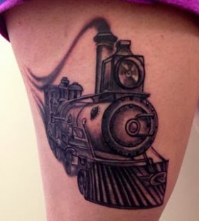 Old train leg tattoo