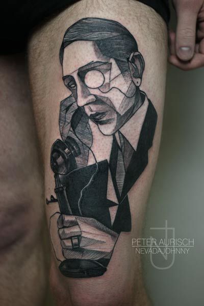 Origami men’s telephone tattoo