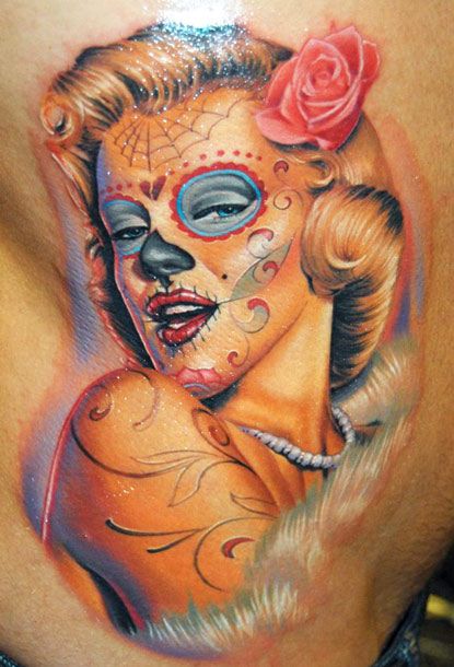 Painted face woman tattoo by James Tattooart