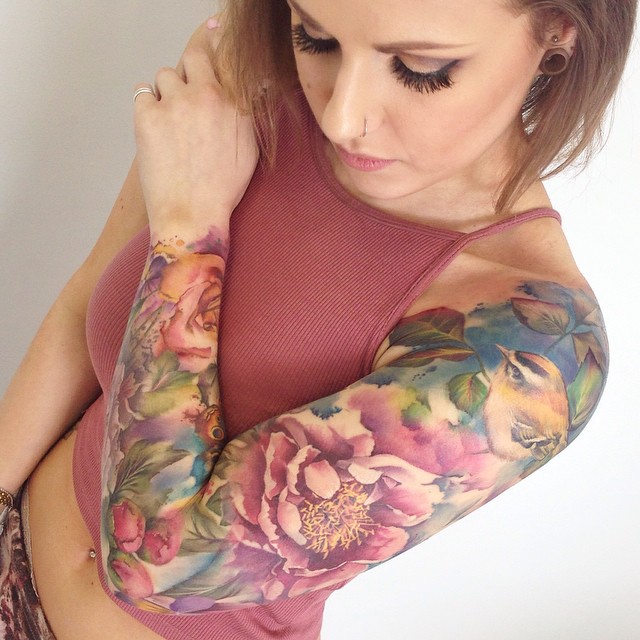 Watercolor Sleeve Tattoos