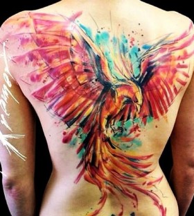 Phoenix tattoo watercolour on back Phoenix tattoo watercolour on back