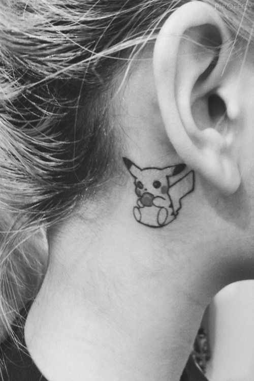 Pikachu behing the ear Pokemin tattoo