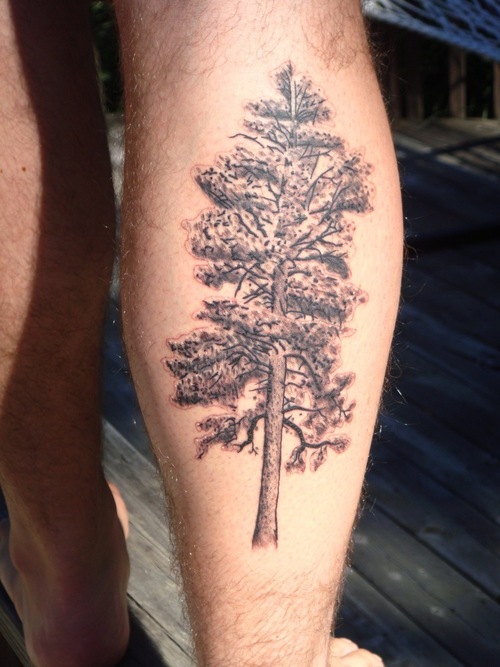 Pine tree leg tattoo