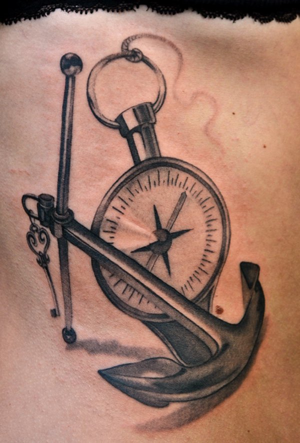 Pocket watch and anchor tattoo