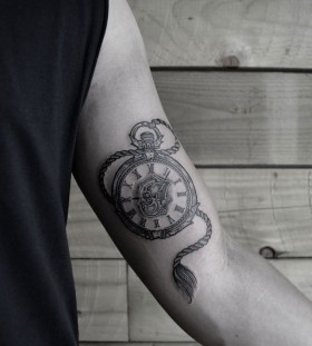Pocket watch arm tattoo by Thomas Cardiff