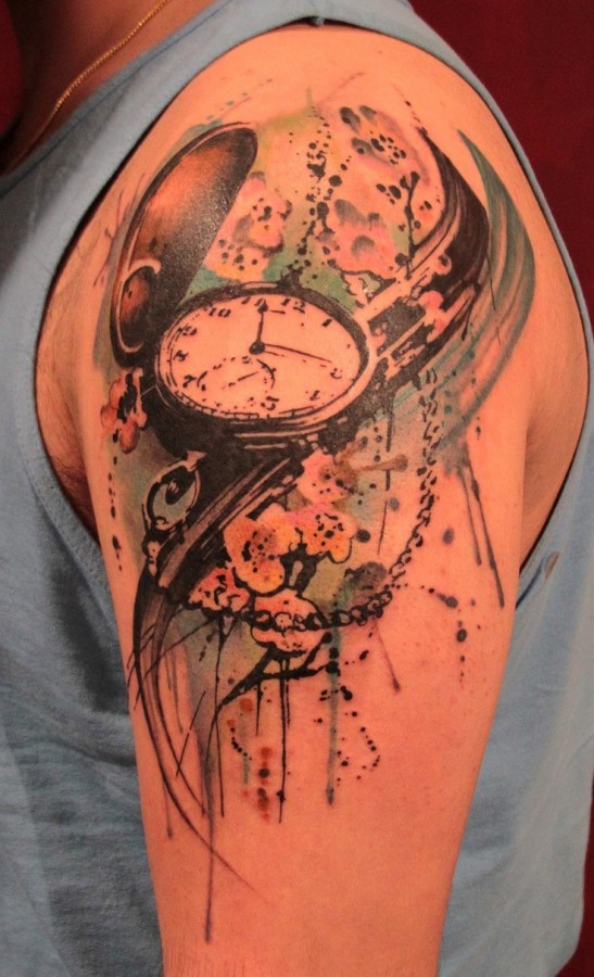 Pocket watch arm tattoo