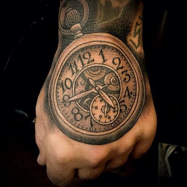 Pocket watch hand tattoo