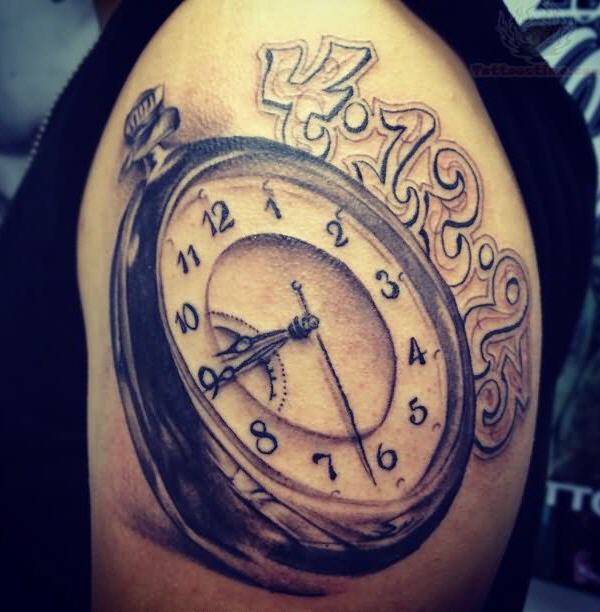 Pocket watch tattoo on arm