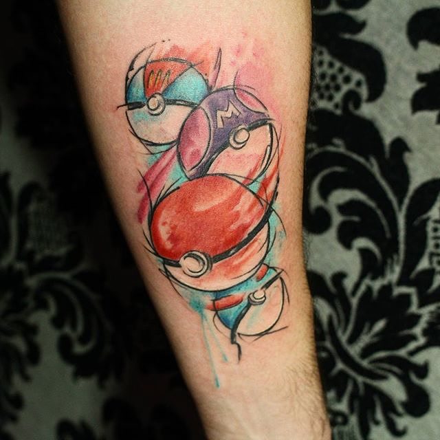 Pokeball watercolor Pokemon tattoo