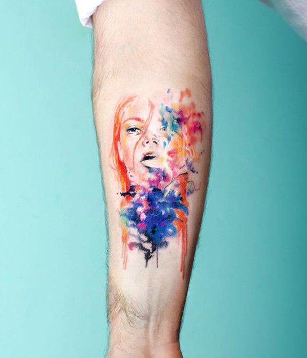 Portrait watercolor tattoo