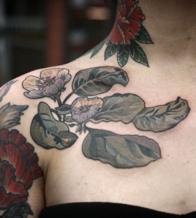 Quince blossom tattoo by Alice Kendall