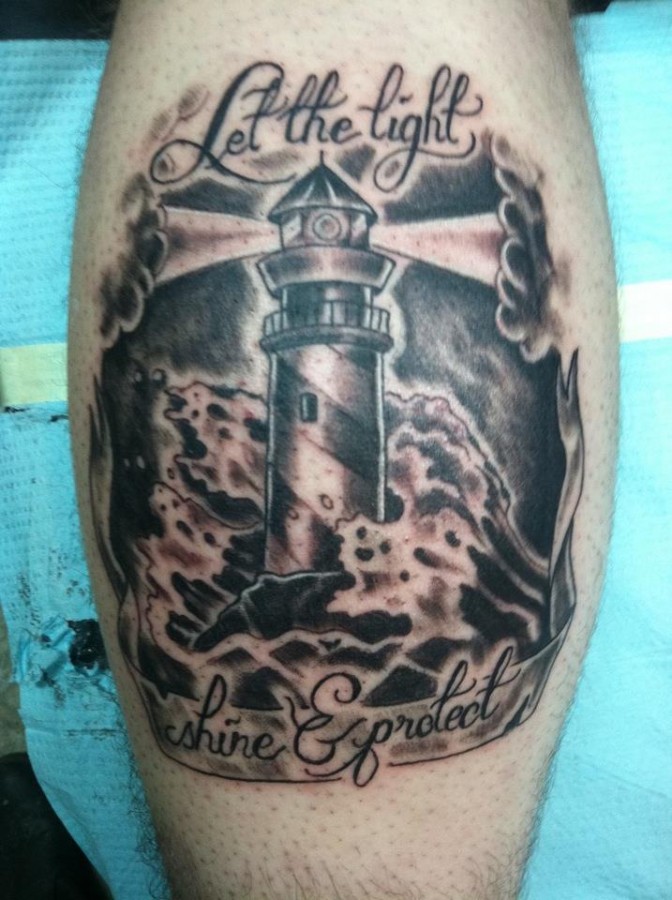 Quote and lighthouse tattoo