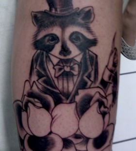 Raccoon with a suit tattoo