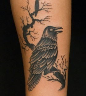 Raven on a branch tattoo