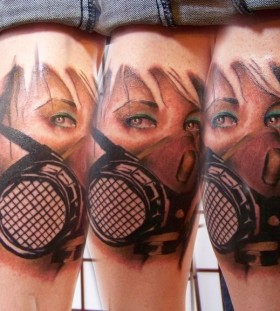 Realistic gas mask tattoo