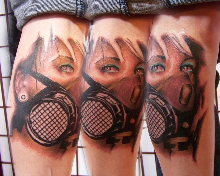 Realistic gas mask tattoo