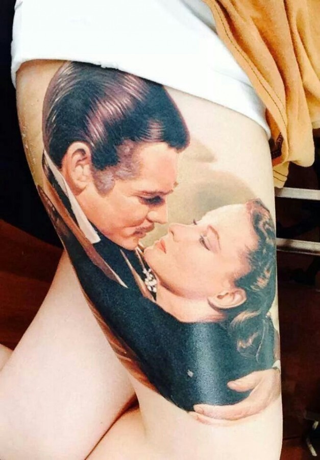 Realistic man and woman tattoo by James Tattooart