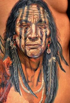 Realistic native american tattoo by Dmitriy Samohin